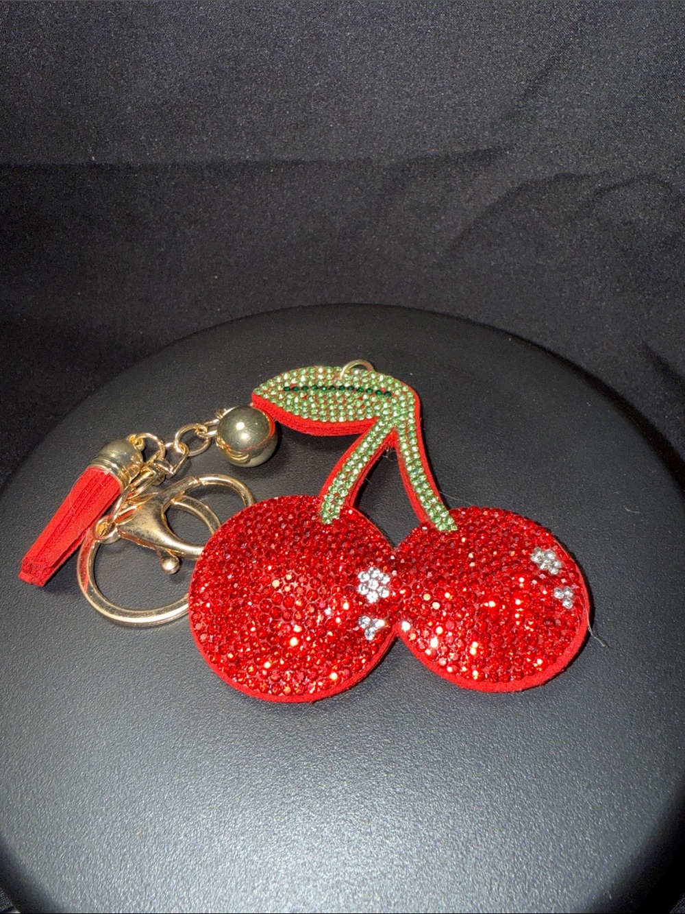 Crystal Red Cherry Key & Card Holder Charm - Unbranded